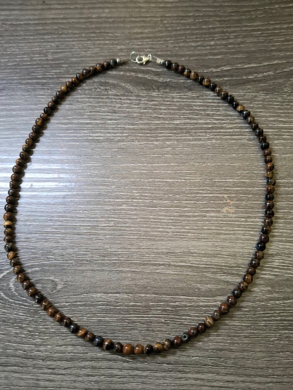 Necklace Tiger's Eye Brown 4mm Natural Stone Beaded 18"
